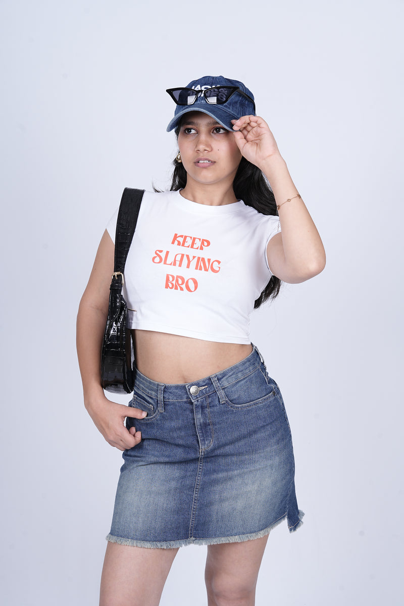 Round Neck Crop Tee - Empower Your Look with Premium Cotton Streetwear - White