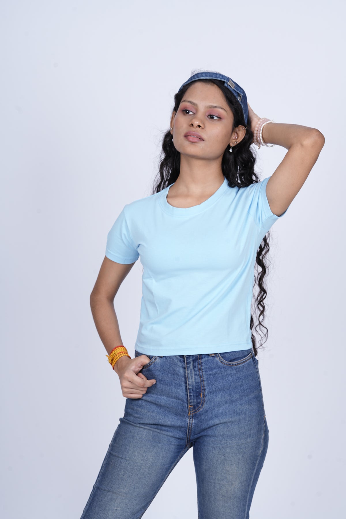 Baby Tee (Blue)- streetwear essential for bold, independent women.