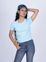 Baby Tee (Blue)- streetwear essential for bold, independent women.