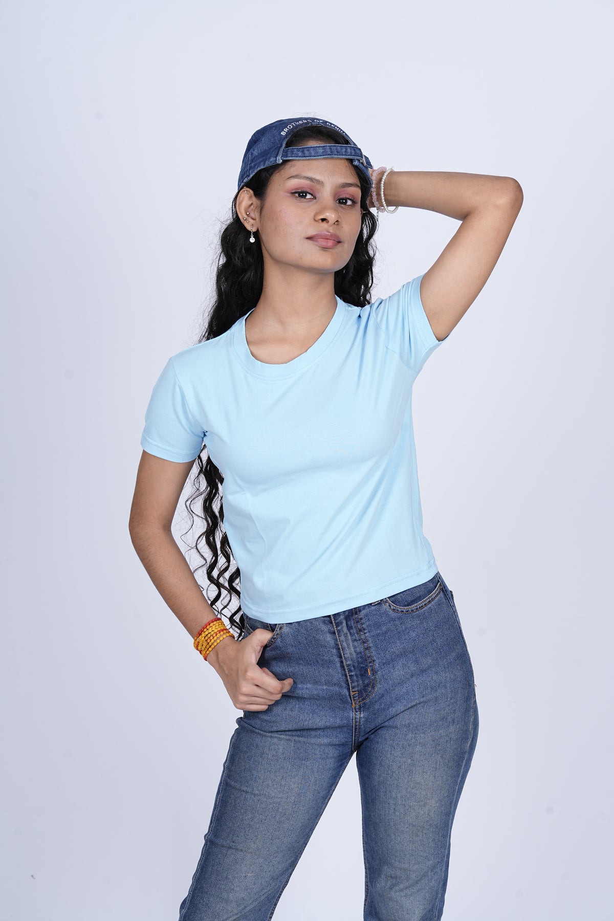 Baby Tee (Blue)- streetwear essential for bold, independent women.