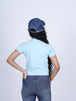 Baby Tee (Blue)- streetwear essential for bold, independent women.