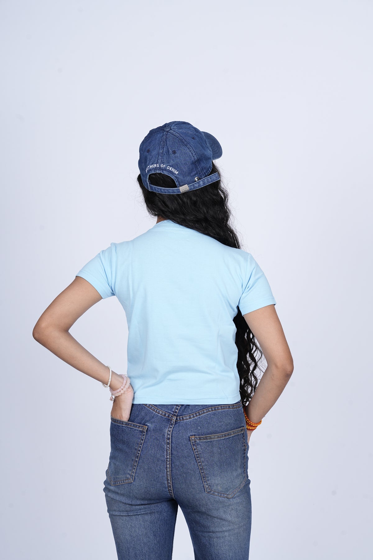 Baby Tee (Blue)- streetwear essential for bold, independent women.