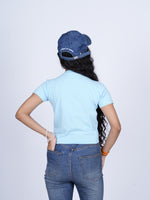 Baby Tee (Blue)- streetwear essential for bold, independent women.